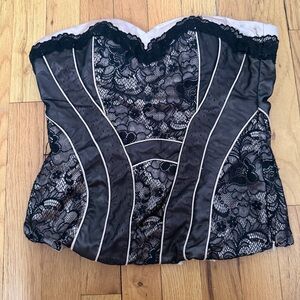 bebe Champagne & Black Lace Corset Bustier Top XS